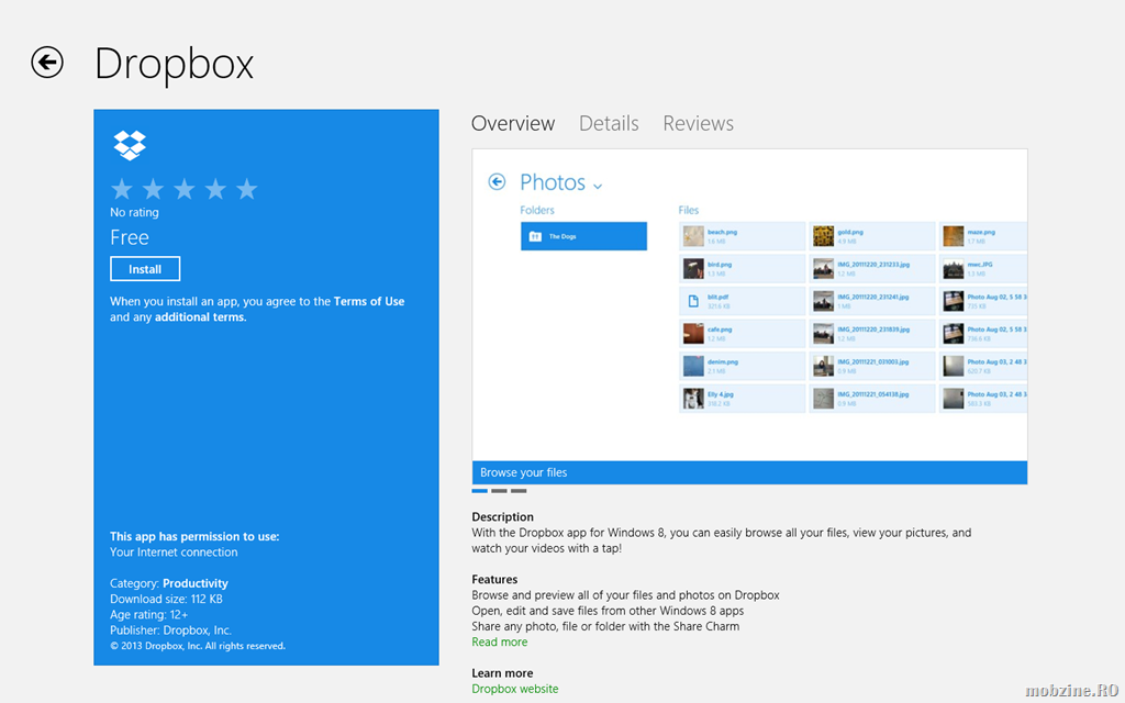 Dropbox for Windows 8 disponibil în Windows Store
