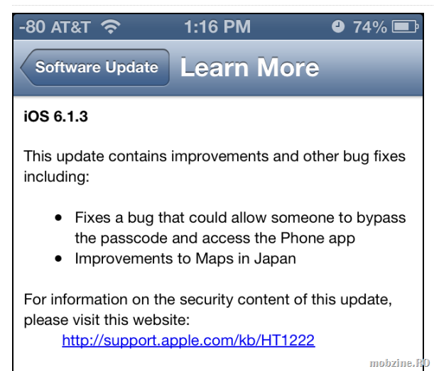 iOS 6.1.3 închide breșa ce a permis jailbreak-ul evasi0n