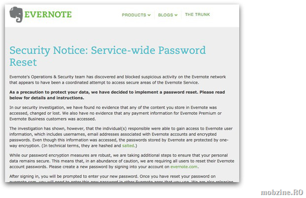 Serviciul Evernote a fost spart. 50 de milioane de conturi expuse