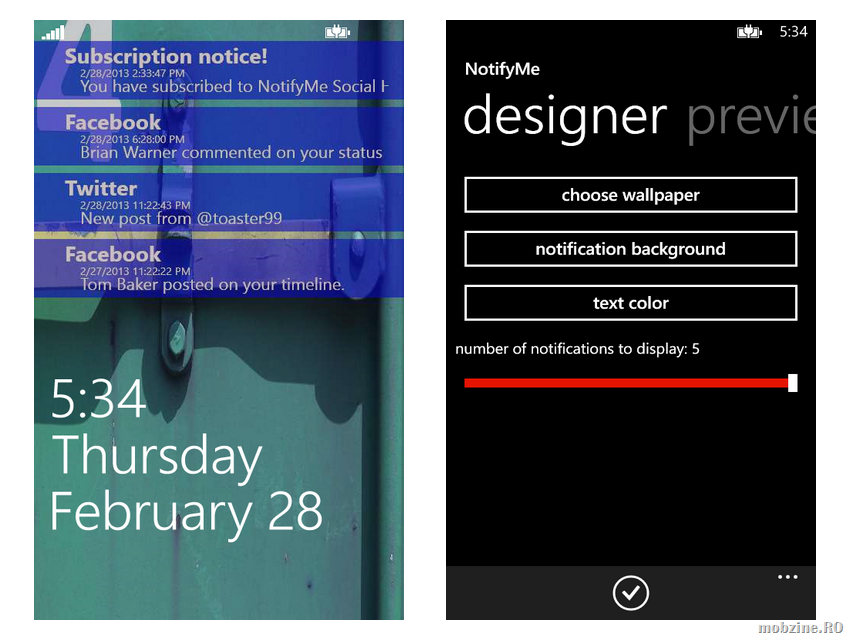 NotifyMe! în loc de sistemul clasic de notificări din Windows Phone