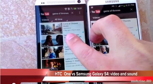 HTC One versus Samsung Galaxy S4: test redare YouTube și calitate sunet