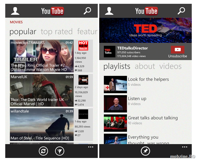 În sfârșit clientul de YouTube de Windows Phone nu mai e un browser!