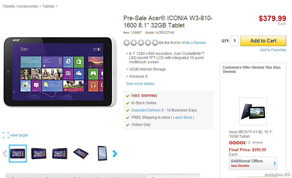 Acer Iconia W3: disponibil la 380 USD cu precomandă și la Staples