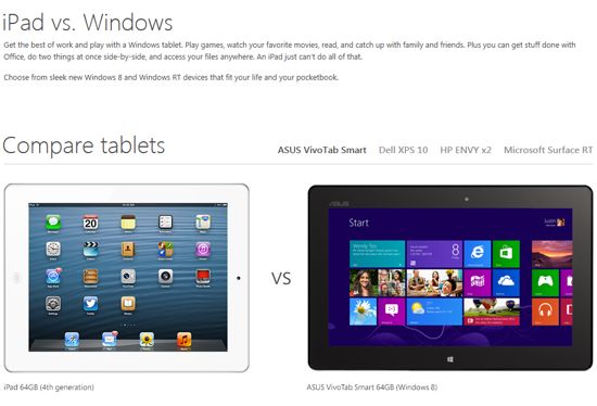 microsoft tablet compare website