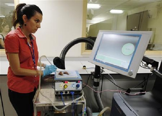 Julia Balog demonstrates the Intelligent Knife at St Mary's Hospital in London