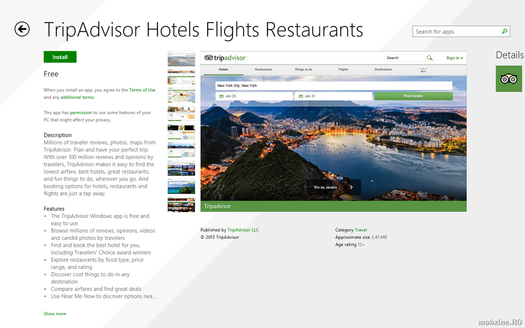 Recomandare: aplicatia oficiala TripAdvisor pentru Windows 8.1