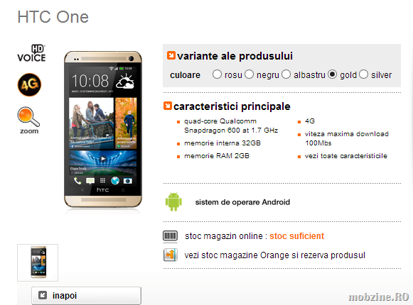 HTC One gold ajunge si in Romania