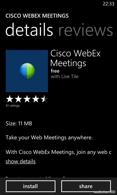 Cisco WebEx Meetings, clientul oficial de Windows Phone pentru WebEx