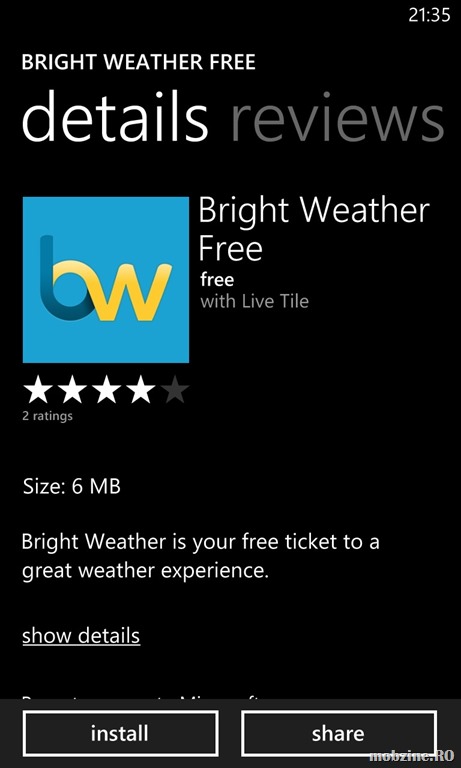Bright Weather Free for Windows Phone 8: client de vreme gratuit, cu o interfata atractiva