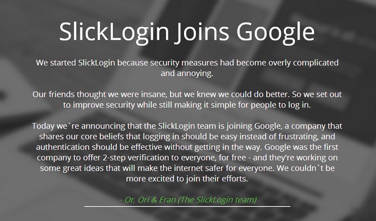 Google a achizitionat SlickLogin