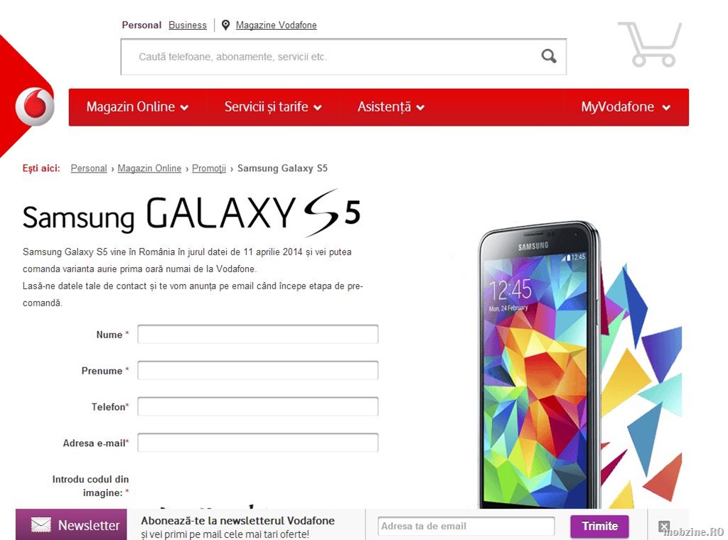 Galaxy S5 poate fi comandat la Vodafone. Cu livrare in jurul datei de 11 aprilie