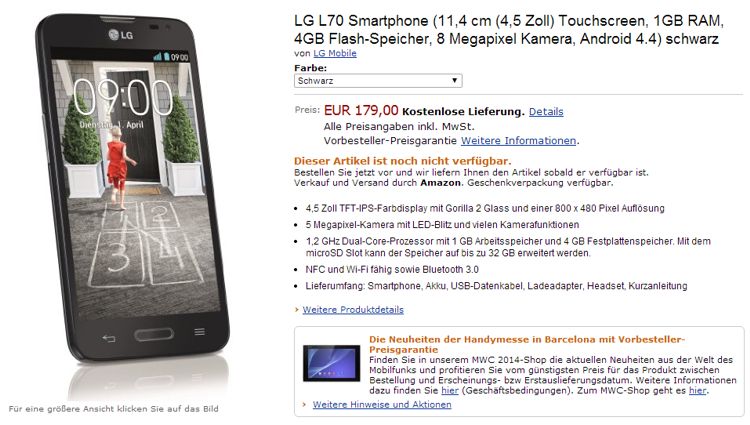 LG L70 pus in vanzare in Europa