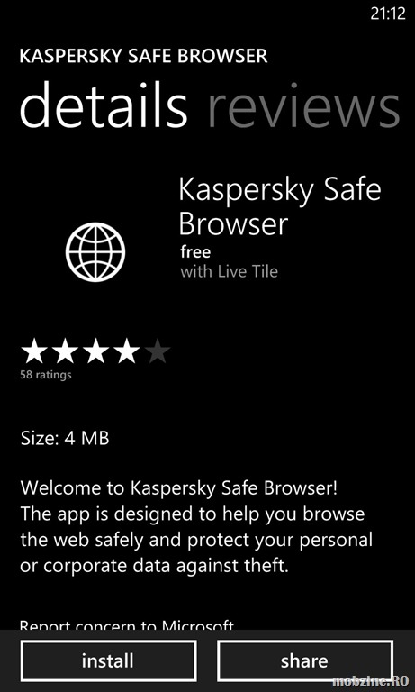 Un browser safe pentru Windows Phone via Kaspersky Labs