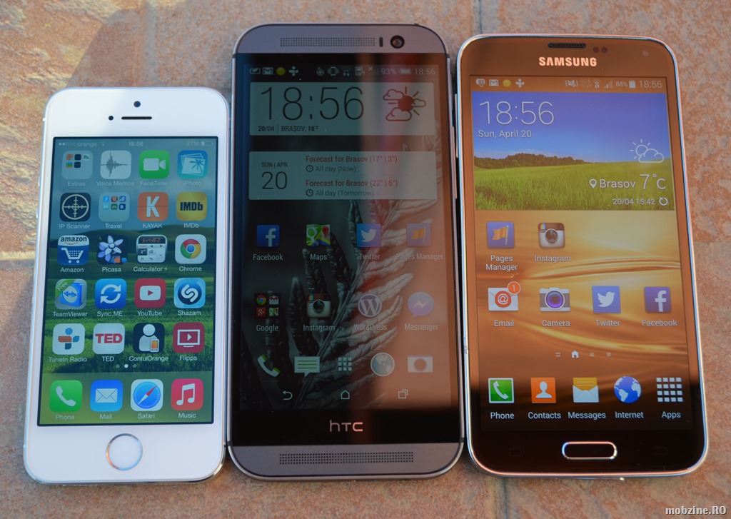HTC One M8 vs Samsung Galaxy S5: dimensiuni, aspect, materiale