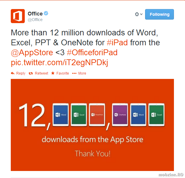 12 milioane de download-uri pentru Office for iPad in prima saptamana