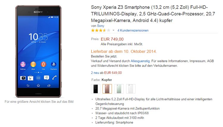 xperia z3 price