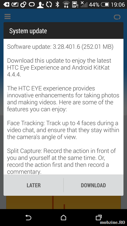 Update-ul HTC Eye 3.28.401.6 a venit cu Android KitKat 4.4 in Romania!