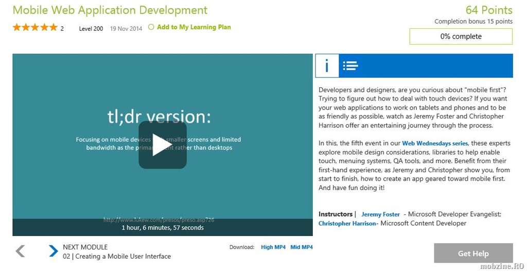 Recomandare: curs video de Mobile Web Application Development