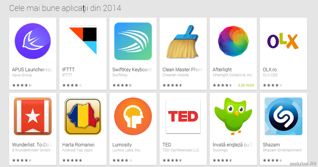 TOP: cele mai bune aplicatii Android din 2014 in Romania, in viziunea Google