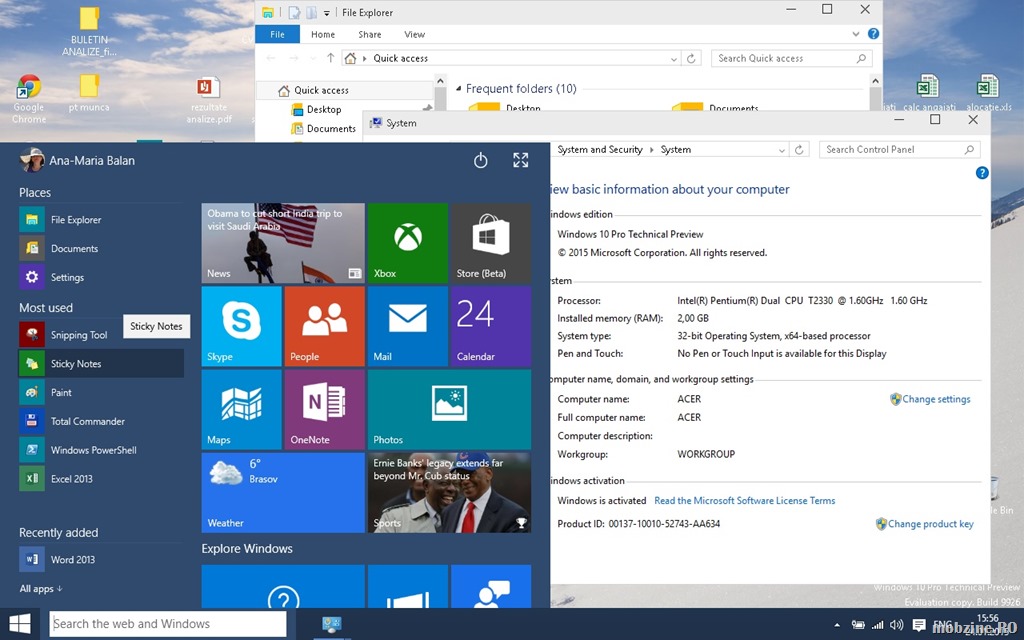 Cum arata si cum functioneaza Windows 10 build 9926 pe un laptop de acum 8 ani