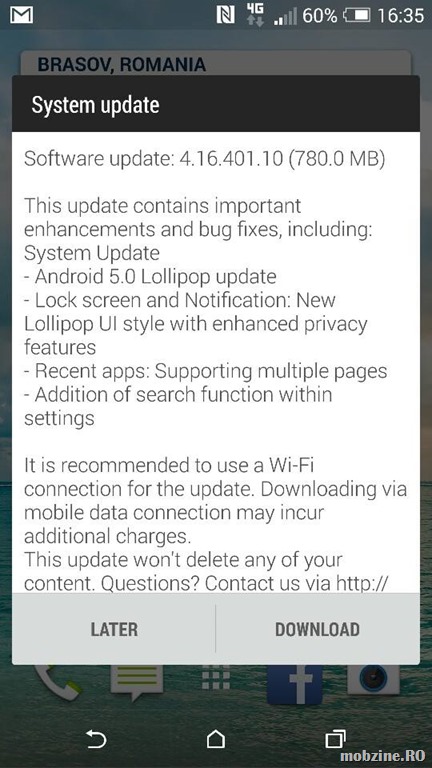 Android 5 Lollipop e de azi disponibil oficial pe HTC One M8 in Romania