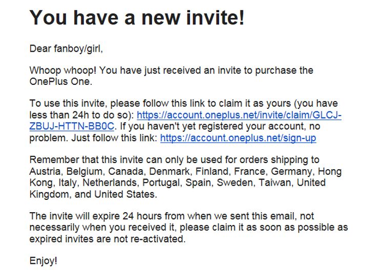 oneplus invitation mail