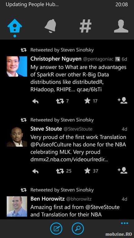 Aplicatia oficiala Twitter de Windows Phone primeste integrarea in People Hub