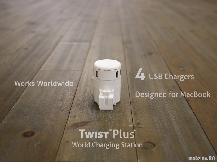 Util pentru calatori: Oneadaptr Twist Plus World Charging Station cu 4 slot-uri USB si un MagSafe