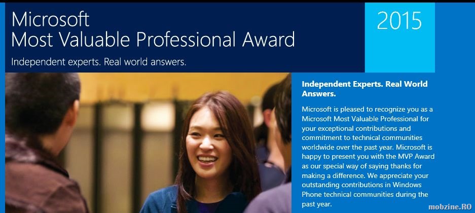 Am primit distinctia de Microsoft MVP pe Windows Phone!