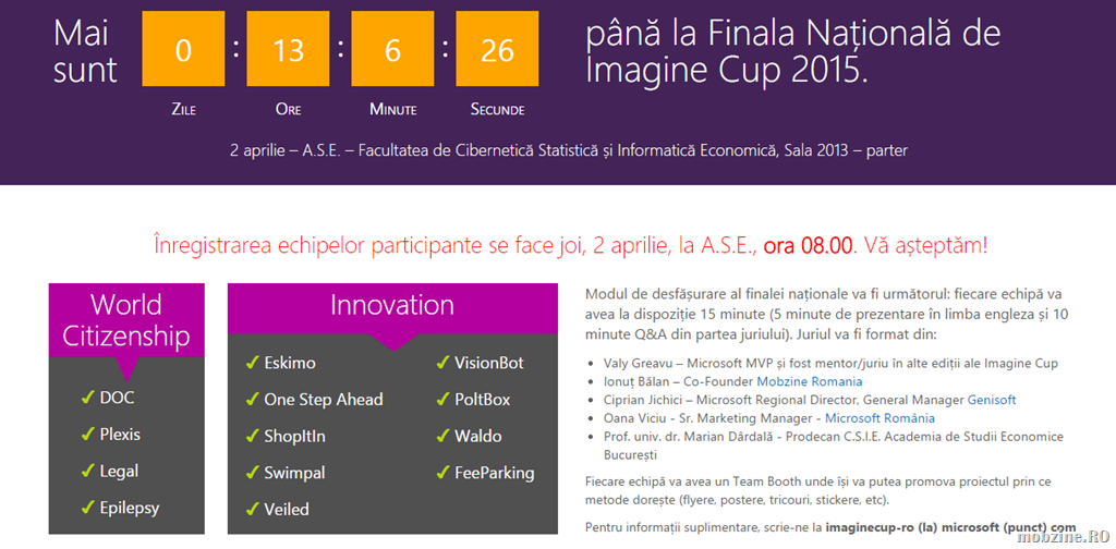 Maine jurizez finala nationala a competitiei Imagine Cup 2015