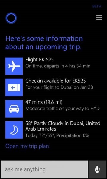 Cortana se extinde: acum da informatii si despre zboruri