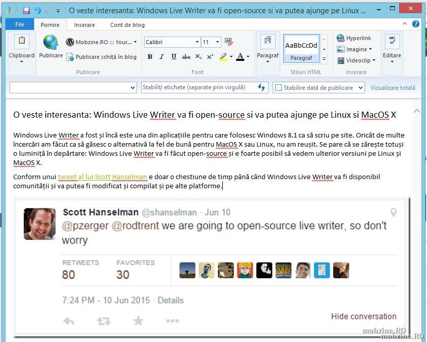 O veste interesanta: Windows Live Writer va fi open-source si va putea ajunge pe Linux si MacOS X