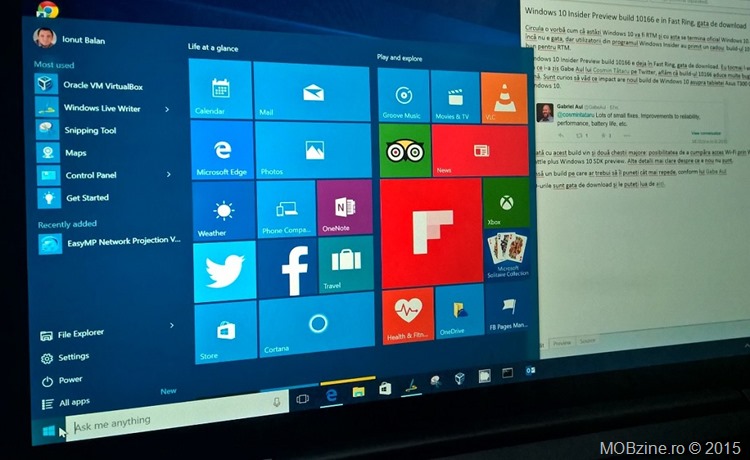 Windows 10 Insider Preview build 10166 e in Fast Ring, gata de download dar nu e RTM