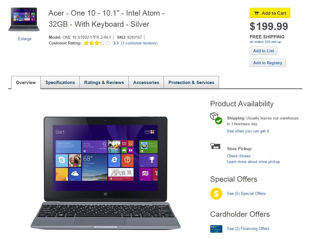 Asta inseamna produs la pret competitiv: tableta Windows Acer One 10 la 199 USD