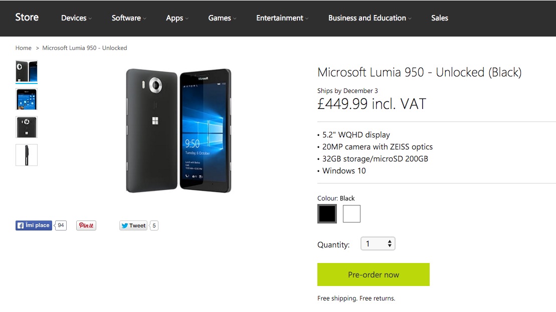 Lumia 950 si 950 XL sunt deja la precomanda in UK si Italia pe MS Store cu preturi chiar OK