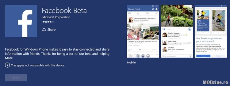 Va recomand Facebook beta Universal App de Windows 10 Mobile