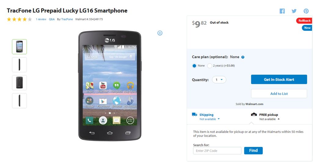 TracFone Lucky LG16, smartphone Android de 10 dolari