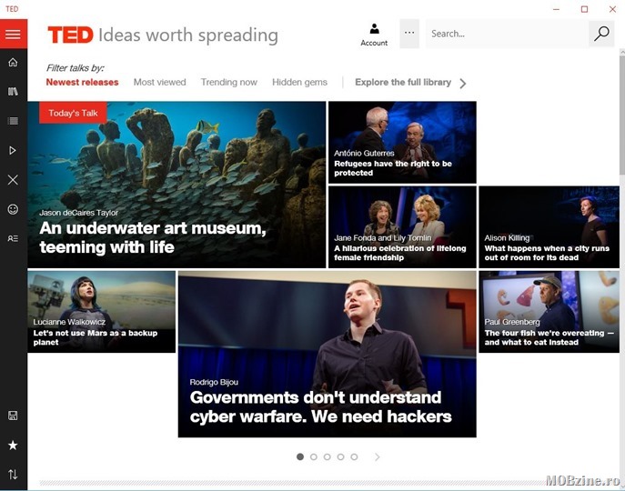 Aplicatia oficiala UWP TED pentru Windows 10/Windows 10 Mobile poate fi descarcata din Windows Store