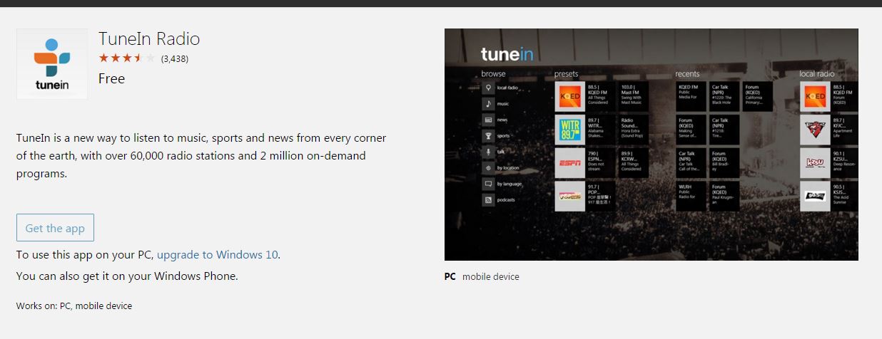 TunneIn Radio devine Universal App pentru Windows 10 Mobile dar nu o instalati ca nu merge!