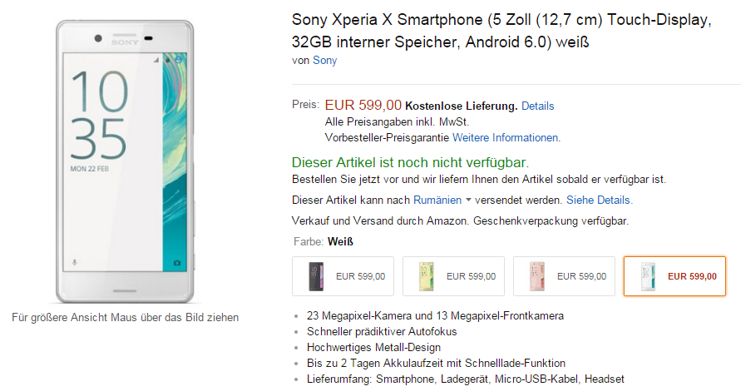 pret sony xperia x