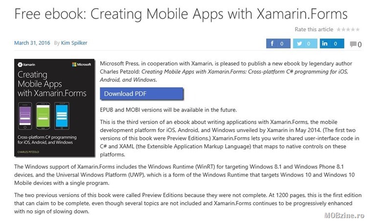 Recomandare ebook free: cum se dezvolta aplicatii de smartphone cu Xamarin.Forms