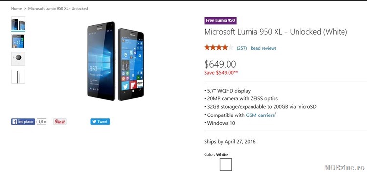 Oferta interesanta: la un Lumia 950 XL primesti gratuit un Lumia 950