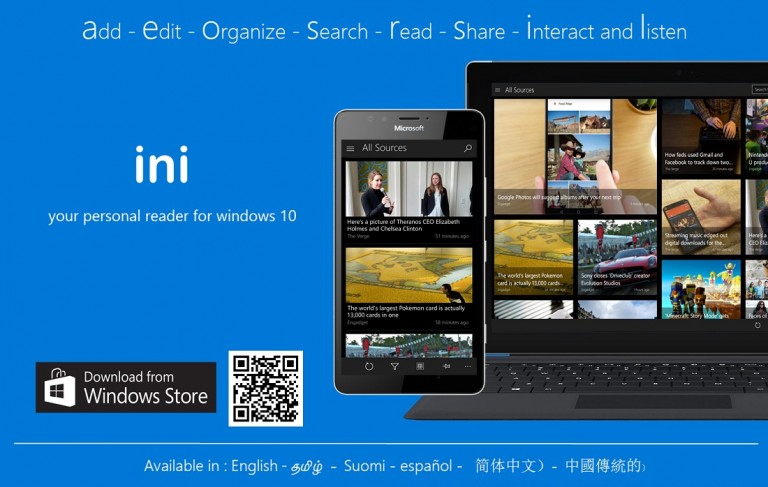 Recomandare: iNi Reader, un client Feedly cu suport pentru Continuum, Cortana si Read Aloud