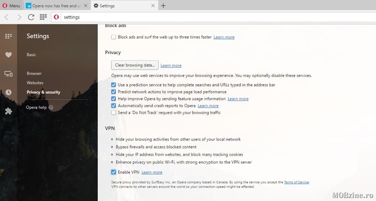 Browser-ul Opera introduce optiune gratuita de VPN