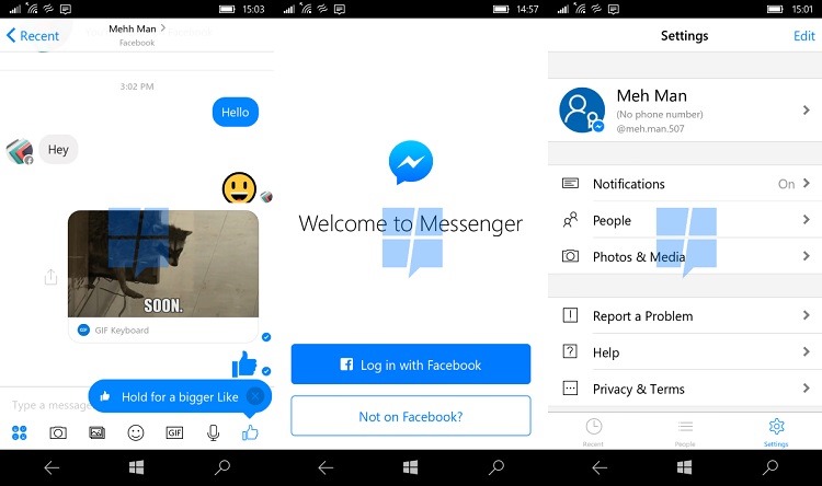 Cum arata aplicatia Facebook Messenger de Windows 10 Mobile