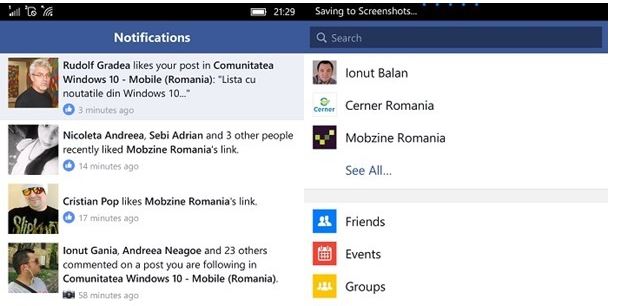 Aplicatia oficiala Facebook (beta) a ajuns pe Windows 10 Mobile