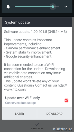 Software update (1.90.401.5) pentru HTC 10 ce vine cu imbunatatiri de camera si remedii de securitate pentru Android