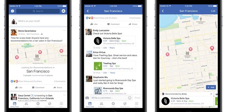 O noua functie Facebook va aduce in prim plan recomandarile prietenilor pentru restaurante si nu numai