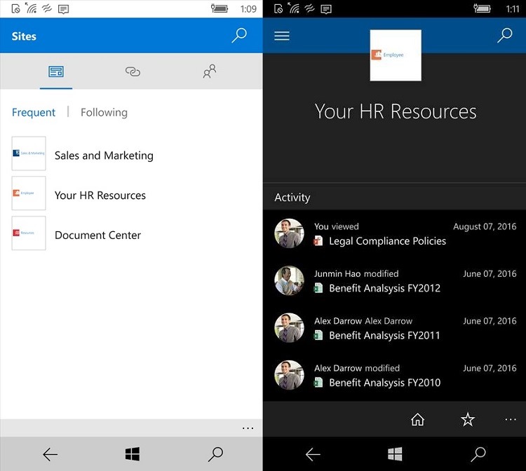 Aplicatia oficiala SharePoint Mobile e disponibila pe Windows 10 Mobile