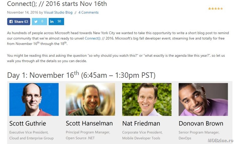 16-18 noiembrie: conferinta de developeri Microsoft Connect poate fi urmarita live